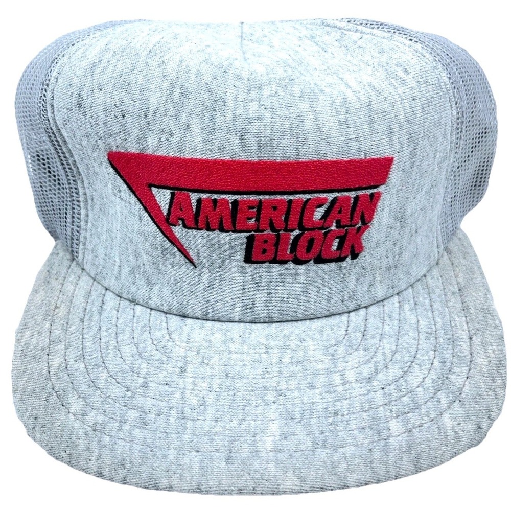 Vintage Trucker Hat Cap Snap Back USA 80s 90s‎ Mesh American Block Puffy Heather